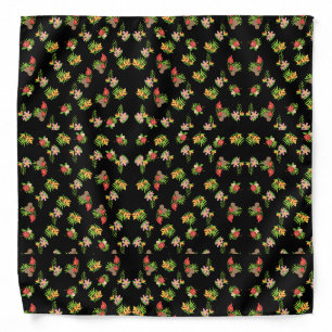 Hawaiian Hibiscus Tropical Floral on Black Bandana