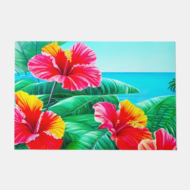 Hawaiian  Hibiscus tropical flowers  Doormat (Front)