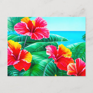 Hawaiian Hibiscus tropical flowers Postcard