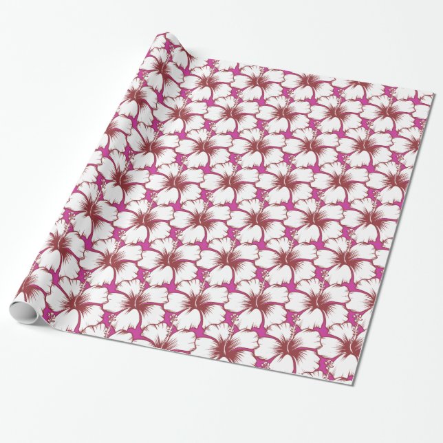 Hawaiian Hibiscus Tropical Islands Luau Theme Wrapping Paper (Unrolled)