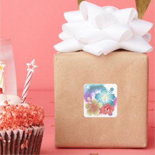 Hawaiian Hibiscus Watercolor Square Sticker