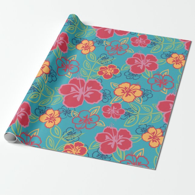 Hawaiian Hibiscus Wrapping Paper (Unrolled)