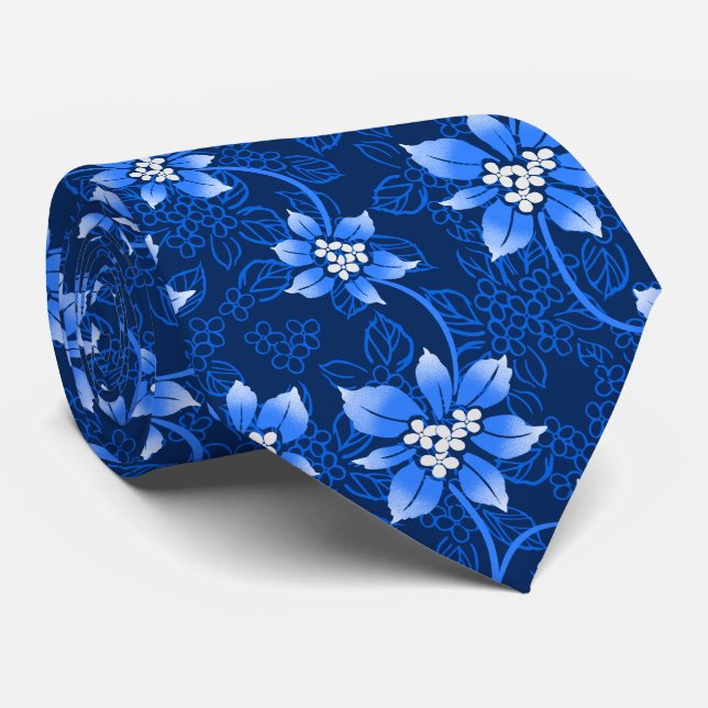 Hawaiian Holly Blue Two-Sided Tie (Rolled)