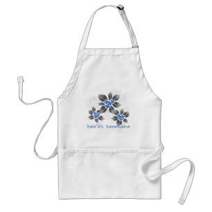 Hawaiian Holly Hanukkah Blue Floral Adult Apron