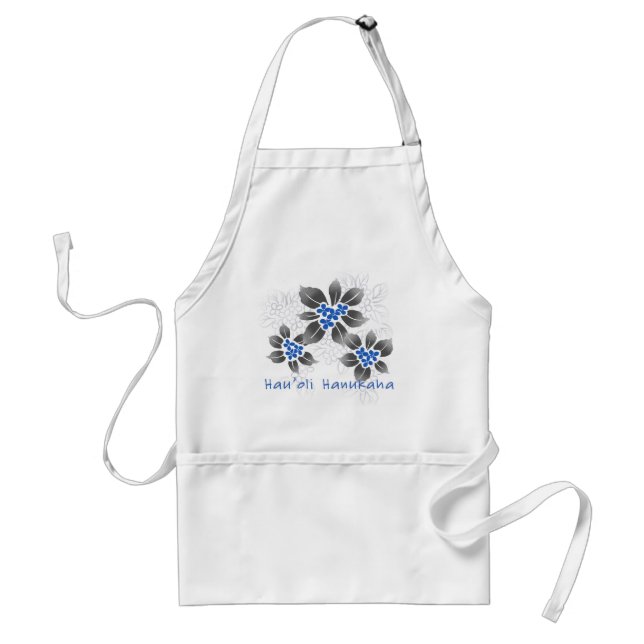 Hawaiian Holly Hanukkah Blue Floral Adult Apron (Front)