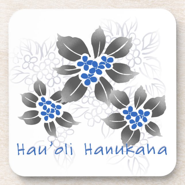Hawaiian Holly Hanukkah Blue Floral Beverage Coaster (Front)