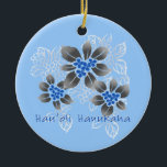 Hawaiian Holly Hanukkah Blue Floral Ceramic Ornament<br><div class="desc">Hau’oli Hanukaha is Hawai'ian for Happy Hanukkah! This illustration showcases a tropical interpretation of holly in Hanukkah colors and subtle gradients. The lettering is dusted with snow for an added surprise. This design is available on a variety of products for the home and apparel for the entire family.</div>
