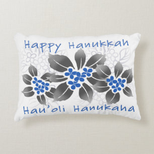 Hawaiian Holly Hanukkah Blue Floral Decorative Pillow