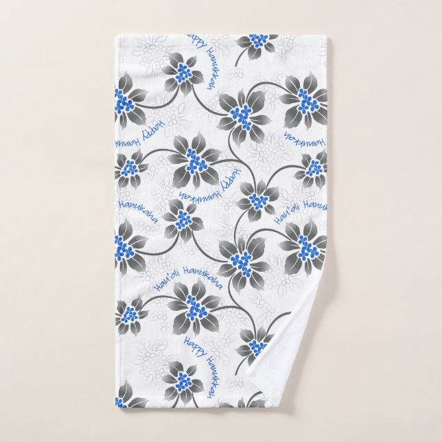Hawaiian Holly Hanukkah Blue Floral Hand Towel (Hand Towel)