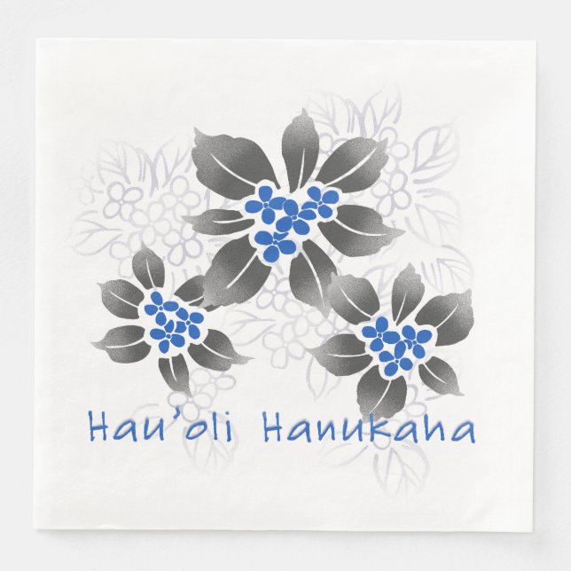 Hawaiian Holly Hanukkah Blue Floral Paper Dinner Napkins (Front)