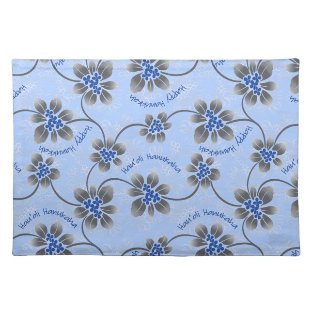 Hawaiian Holly Hanukkah Blue Floral Placemat (Front)