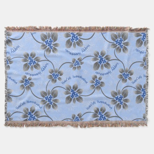 Hawaiian Holly Hanukkah Blue Floral Throw Blanket