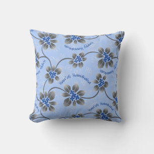Hawaiian Holly Hanukkah Blue Floral Throw Pillow