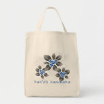 Hawaiian Holly Hanukkah Blue Floral Tote Bag<br><div class="desc">Hau’oli Hanukaha is Hawai'ian for Happy Hanukkah! This illustration showcases a tropical interpretation of holly in Hanukkah colors and subtle gradients. The lettering is dusted with snow for an added surprise. For that special chef in your life,  this original illustration is shown here on the cotton grocery tote.</div>