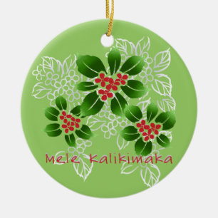 Hawaiian Holly Mele Kalikimaka Christmas Red Ceramic Ornament