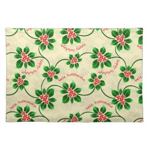 Hawaiian Holly Mele Kalikimaka Christmas Red Cloth Placemat