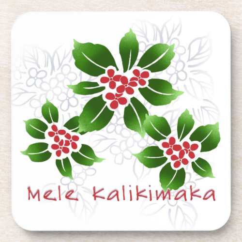 Hawaiian Holly Mele Kalikimaka Christmas Red Coaster