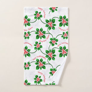 Hawaiian Holly Mele Kalikimaka Christmas Red Hand Towel