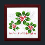 Hawaiian Holly Mele Kalikimaka Christmas Red Keepsake Box<br><div class="desc">Mele Kalikimaka is the Hawai'ian expression for Merry Christmas & happy holidays! This illustration showcases a tropical interpretation of holly in bright colors and subtle gradients. The lettering is dusted with snow for an added surprise. This design is available on a variety of products for the home and apparel for...</div>