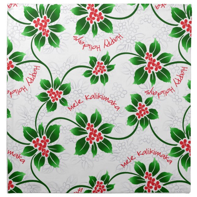 Hawaiian Holly Mele Kalikimaka Christmas Red Napkin (Front)