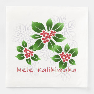 Hawaiian Holly Mele Kalikimaka Christmas Red Paper Dinner Napkins