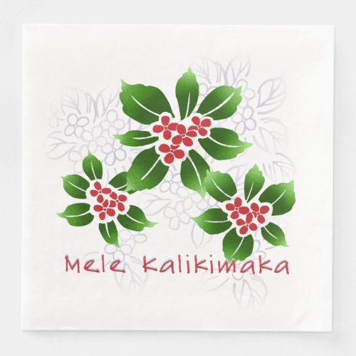 Hawaiian Holly Mele Kalikimaka Christmas Red Paper Dinner Napkins