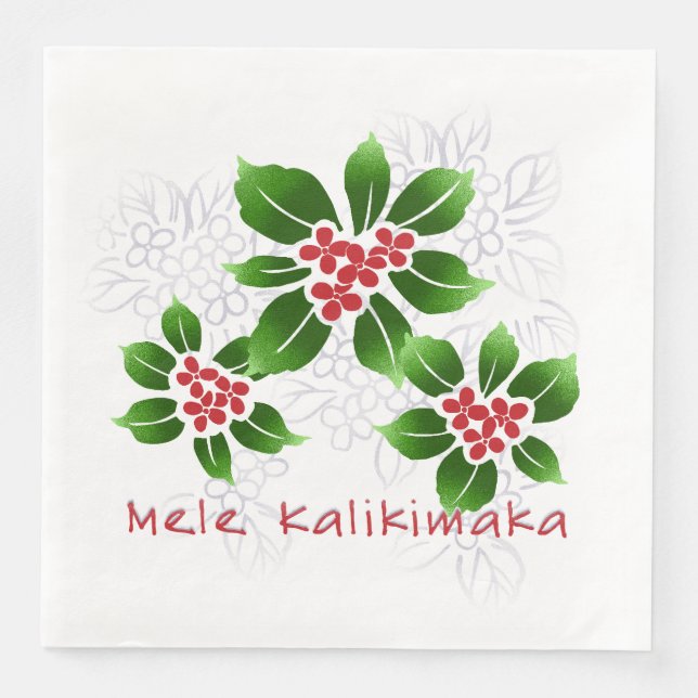 Hawaiian Holly Mele Kalikimaka Christmas Red Paper Dinner Napkins (Front)
