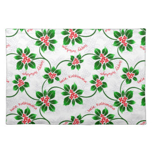 Hawaiian Holly Mele Kalikimaka Christmas Red Placemat