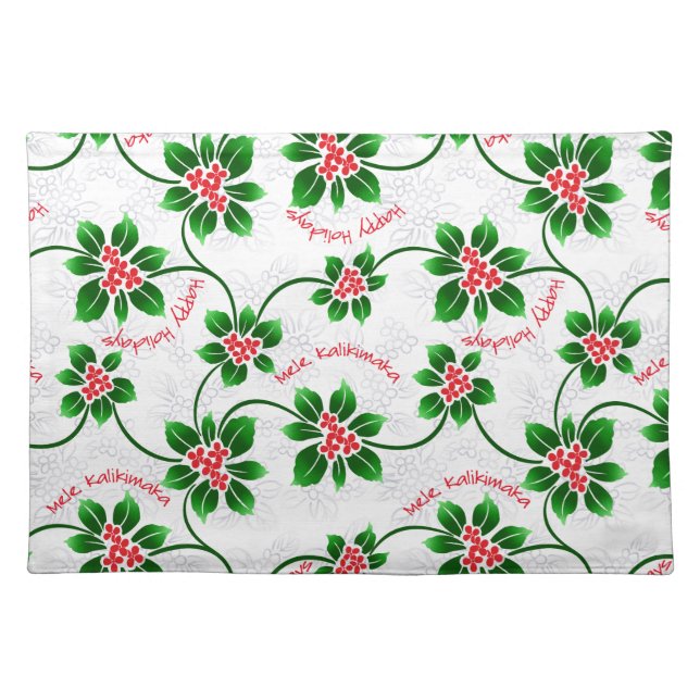 Hawaiian Holly Mele Kalikimaka Christmas Red Placemat (Front)
