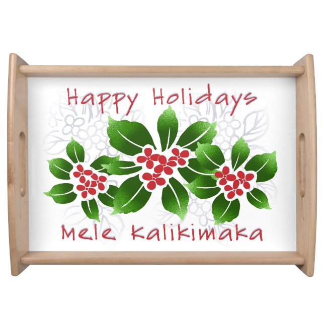 Hawaiian Holly Mele Kalikimaka Christmas Red Serving Tray (Front)