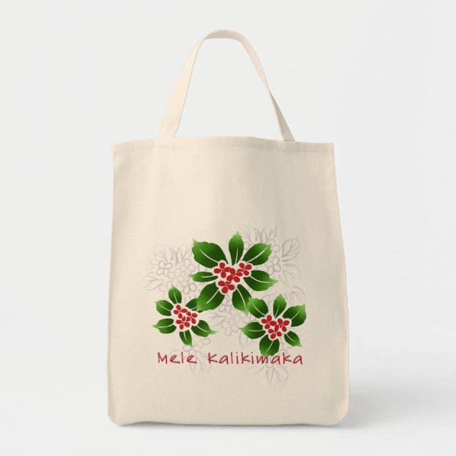 Hawaiian Holly Mele Kalikimaka Christmas Red Tote Bag (Front)