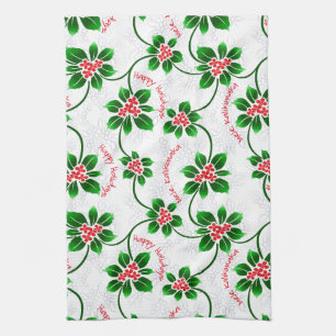 Hawaiian Holly Mele Kalikimaka Christmas Red Towel