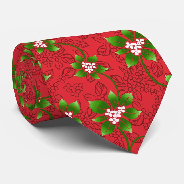 Hawaiian Holly Red Two-Sided Tie (Rolled)