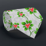 Hawaiian Holly Silver Single-Sided Neck Tie<br><div class="desc">Silver with kelly green and red colorway.  Mele Kalikimaka is the Hawai'ian expression for Merry Christmas & happy holidays! This vintage inspired textile design is a tropical interpretation of holly in bright colors and subtle gradients. These designs come in several colorways.</div>