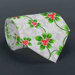 Hawaiian Holly Silver Single-Sided Neck Tie<br><div class="desc">Silver with kelly green and red colorway.  Mele Kalikimaka is the Hawai'ian expression for Merry Christmas & happy holidays! This vintage inspired textile design is a tropical interpretation of holly in bright colors and subtle gradients. These designs come in several colorways.</div>