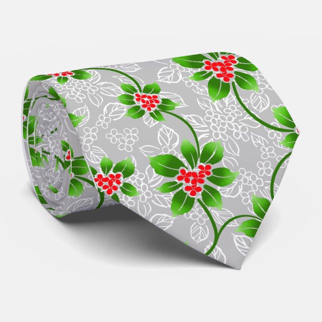 Hawaiian Holly Silver Single-Sided Neck Tie (Rolled)