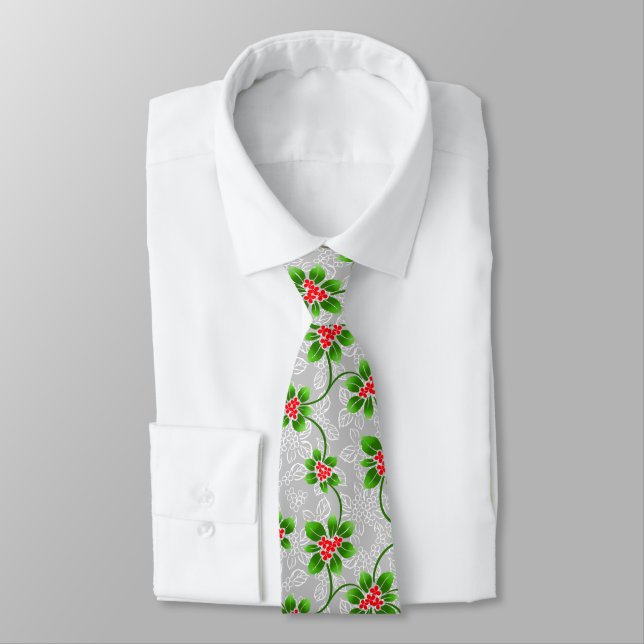 Hawaiian Holly Silver Single-Sided Neck Tie (Tied)