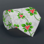 Hawaiian Holly Silver Two-Sided Tie<br><div class="desc">Silver with kelly green and red colorway. Mele Kalikimaka is the Hawai'ian expression for Merry Christmas & happy holidays! This vintage inspired textile design is a tropical interpretation of holly in bright colors and subtle gradients. These designs come in several colorways.</div>