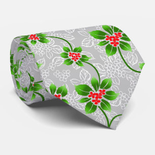 Hawaiian Holly Silver Two-Sided Tie