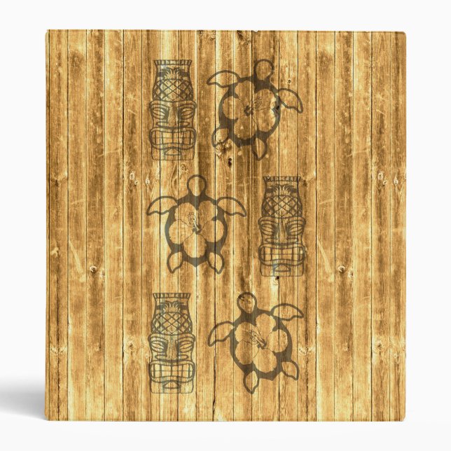 Hawaiian Honu And Tiki Mask 3 Ring Binder (Front)