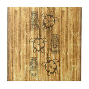Hawaiian Honu And Tiki Mask Ceramic Tile