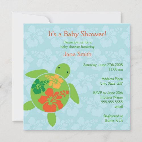 Hawaiian Honu Baby Shower Invitation _ Blue