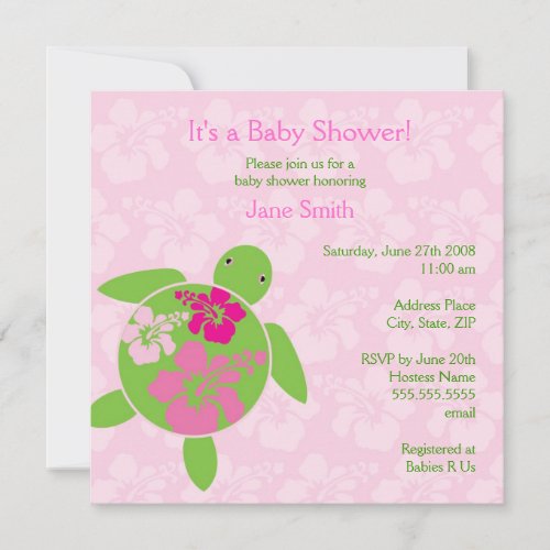 Hawaiian Honu Baby Shower Invitation _ Pink