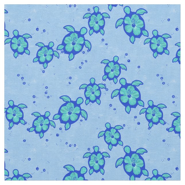 Hawaiian Honu Hibiscus Sea Turtles Fabric (Close Up)