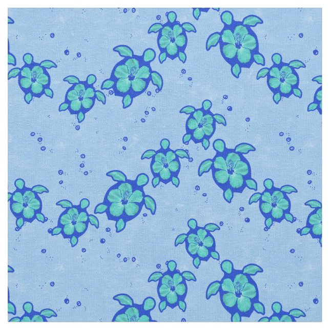 Hawaiian Honu Hibiscus Sea Turtles Fabric (Close Up)