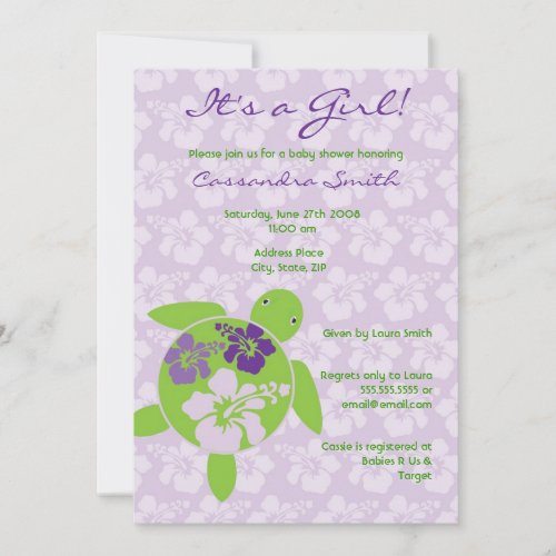 Hawaiian Honu Lavender Baby Shower Invitation 5 x 