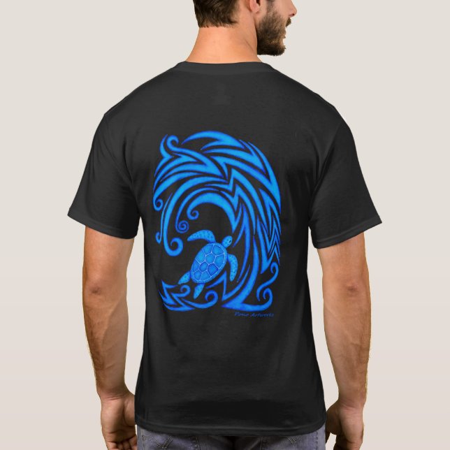 Hawaiian Honu n Waves Sea Turtle Tribal T shirt (Back)