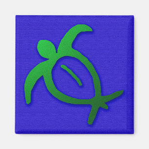 Hawaiian Honu Petroglyph on Blue Magnet