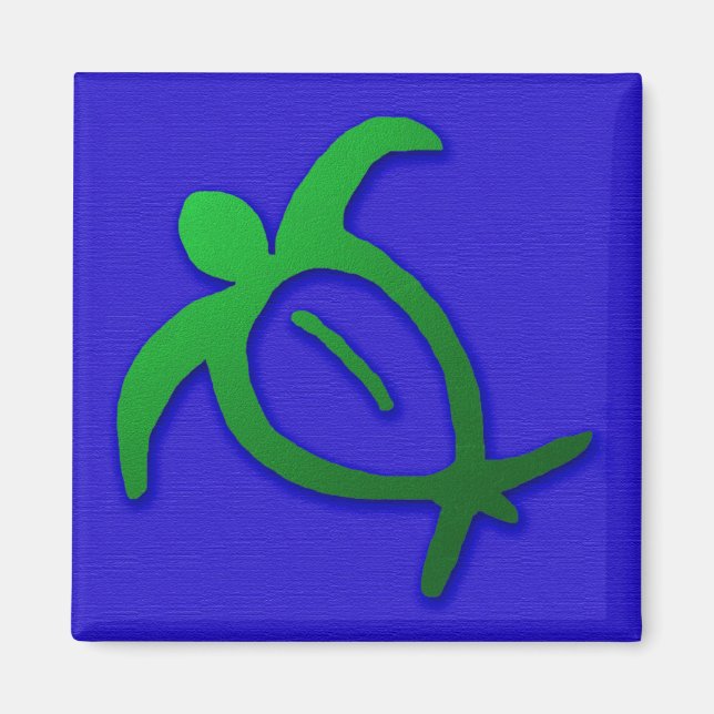 Hawaiian Honu Petroglyph on Blue Magnet (Front)