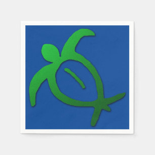Hawaiian Honu Petroglyph on Blue Paper Napkins